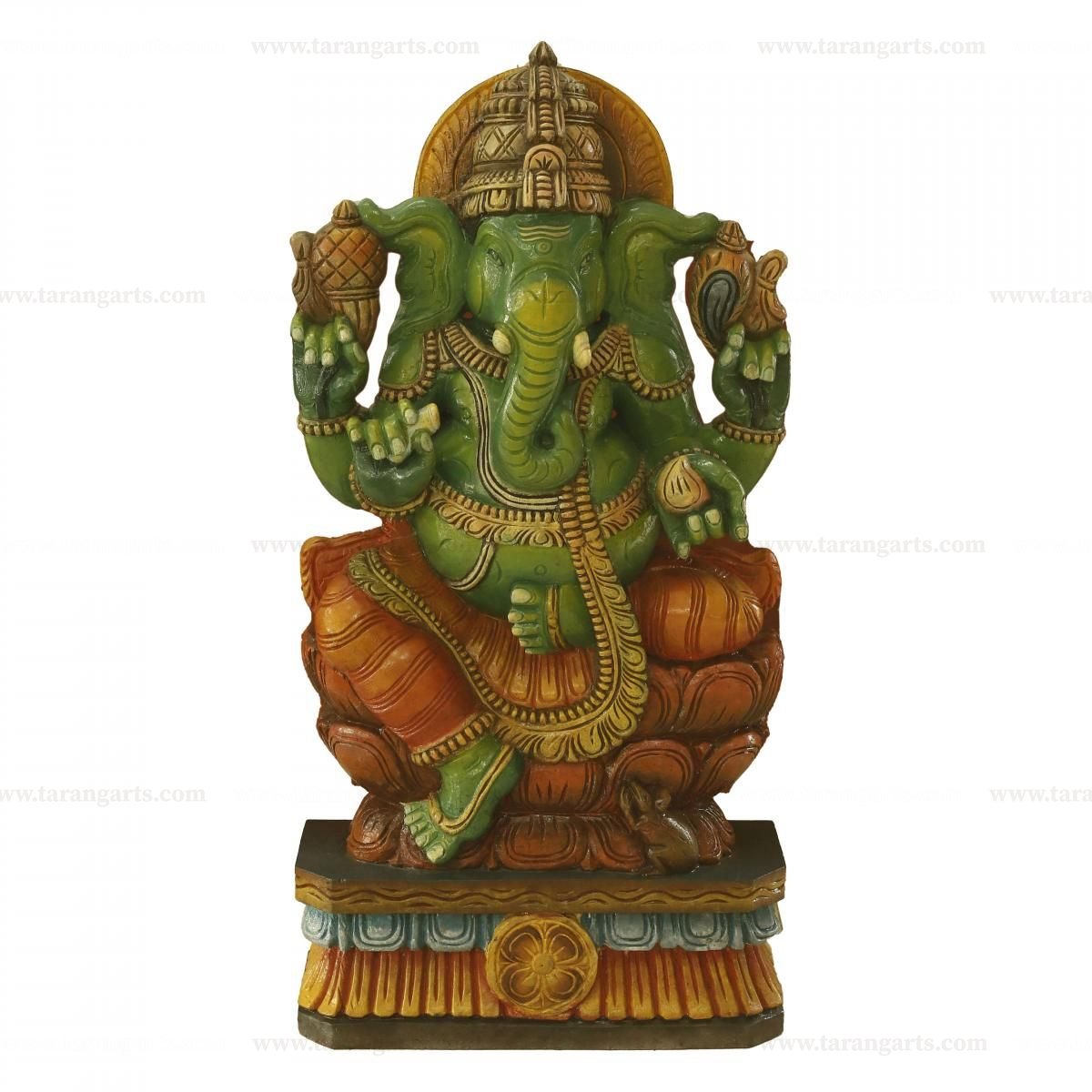 HAND PAINTED GANESHA WOODEN SCLUPTURE