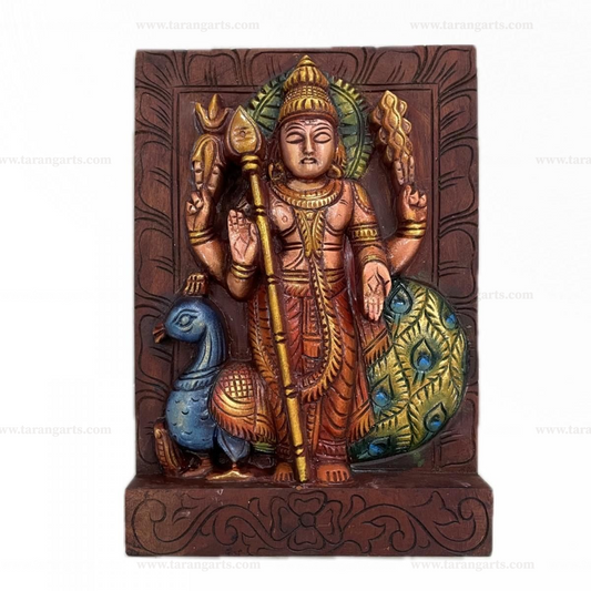 VAAGAI WOODEN HAND PAINTED MURUGAN IDOL