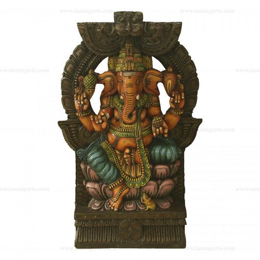 HAND PAINTED GANESHA WOODEN SCULPTURE